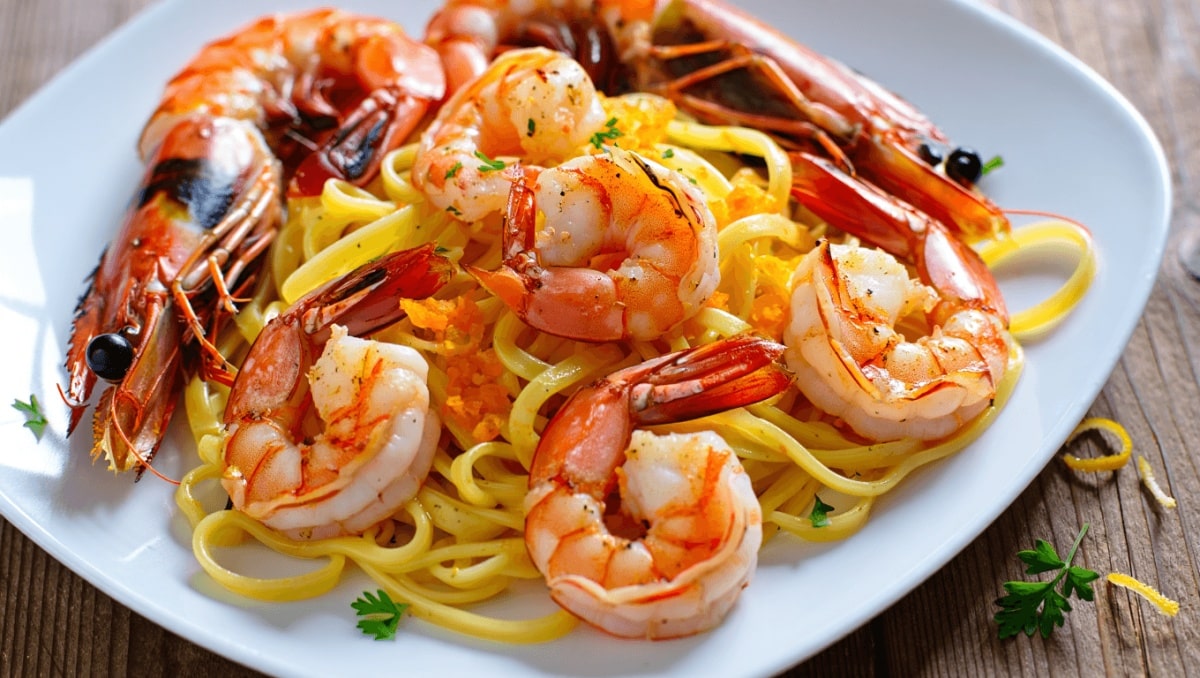 Tagliolini ai gamberi crudi e cotti