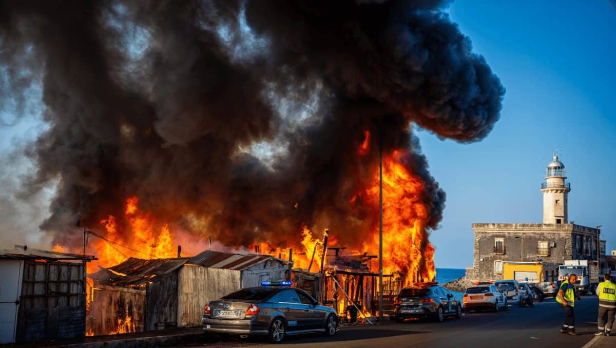Baracche e automezzi in fiamme nella zona del faro Biscari a Catania