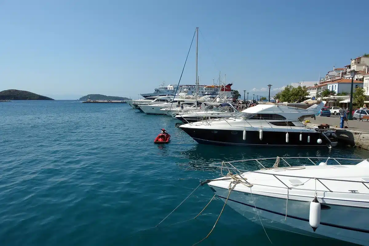 Più yacht di lusso ormeggiati in un porto che mostrano diversi modelli